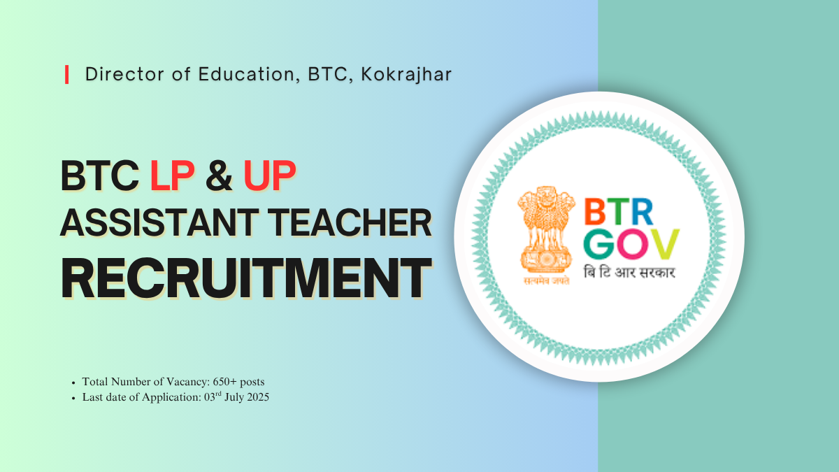 Assam BTC Recruitment 2025, LP UP Teacher Vacancy, Assam Teacher Jobs, BTC Assistant Teacher, Assam Education Jobs, Government Jobs Assam, Teacher Eligibility Test Assam, Assam LP UP Recruitment, BTC LP UP Recruitment, BTC New LP UP Recruitment,